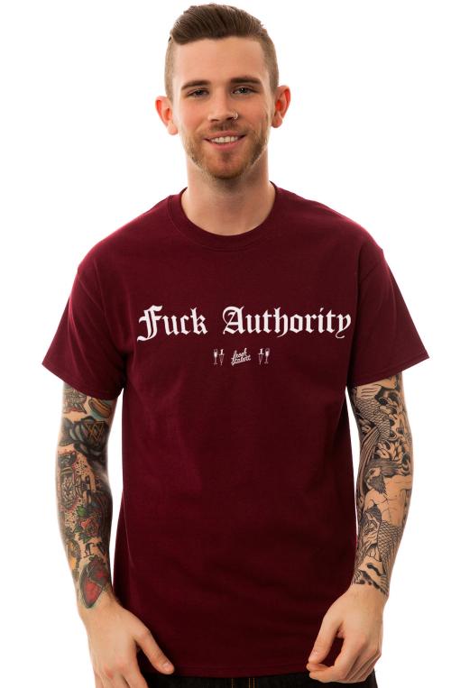 The Fuck Authority Tee in Maroon