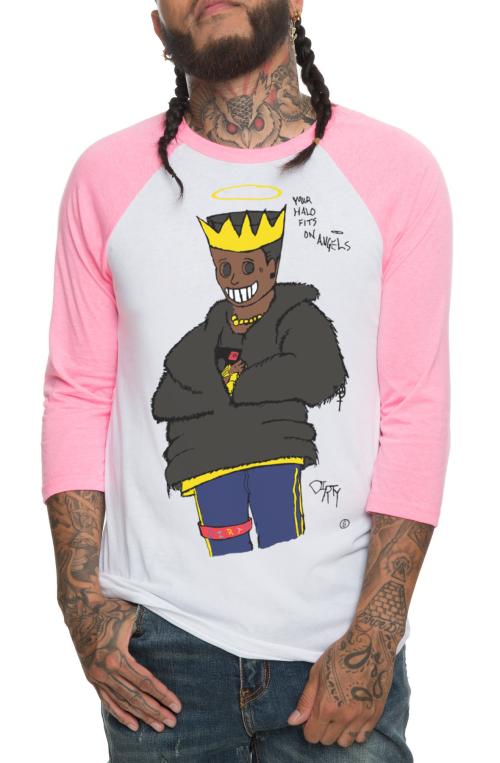 The Hey Low Raglan in Neon Pink and White (Pink Sleeves)