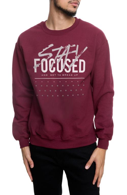 The Stay Focused Crewneck Sweatshirt in Maroon