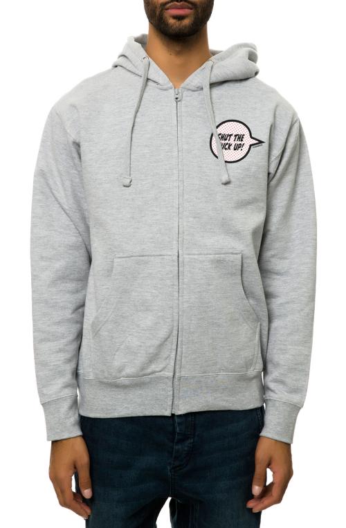 The STFU Zip-Up Hoodie in Heather Grey