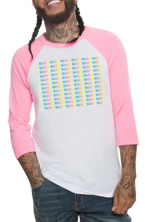 The Chaos and Noise Raglan in Neon Pink and White (Pink Sleeves)