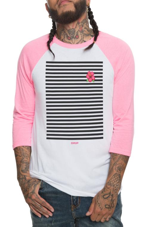 The Flower Drip Raglan in Neon Pink and White (Pink Sleeves)