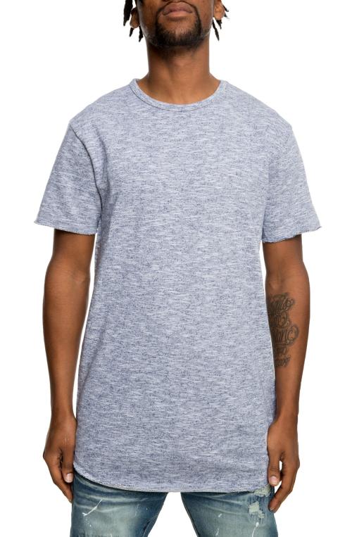 The Guadi Raw Cut Tee in Heather Grey and Blue
