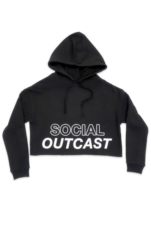 Social Outcast Crop Hoodie in Black and White