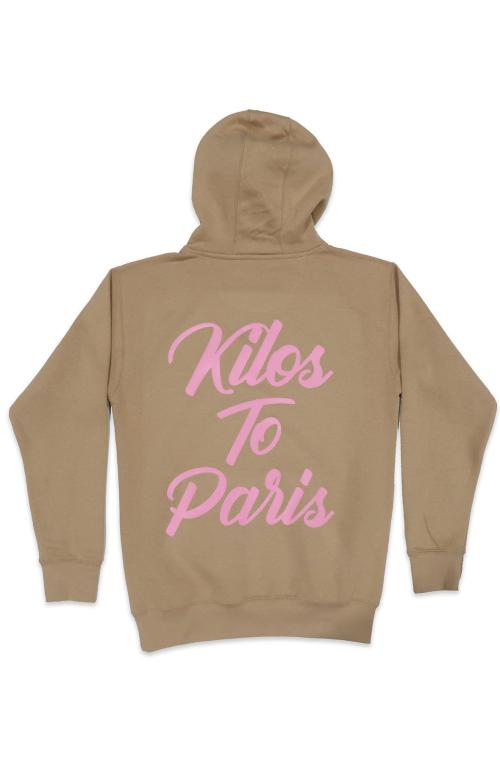 Cursive Kilos To Paris Hoodie in Khaki and Pink