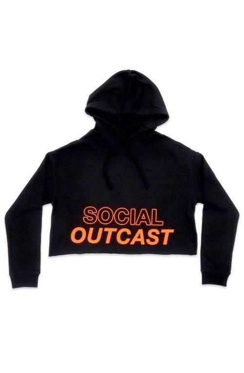 Social Outcast Crop Hoodie in Black and Orange