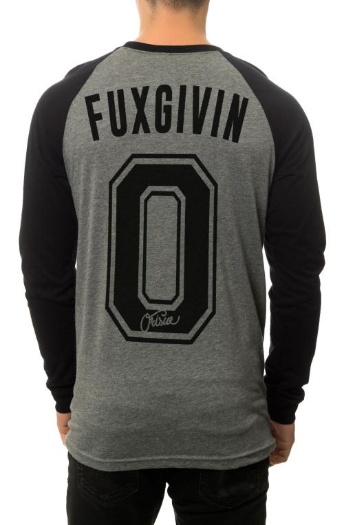 The Fuxgivin Raglan in Heather Grey and Black