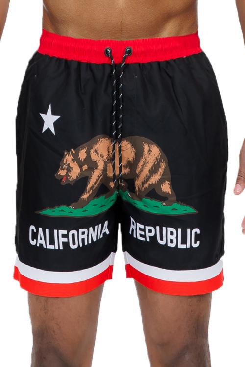 Fronted Cali Rep Print Swim Shorts