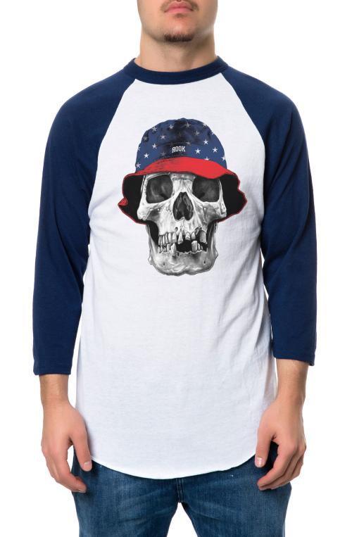 The Bucket Skull Raglan in Navy and White