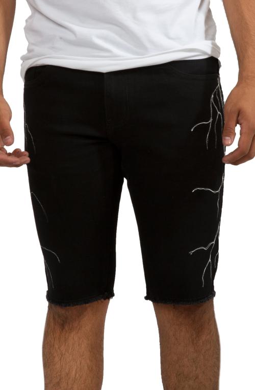 Lightning Denim Shorts in Black Lightning