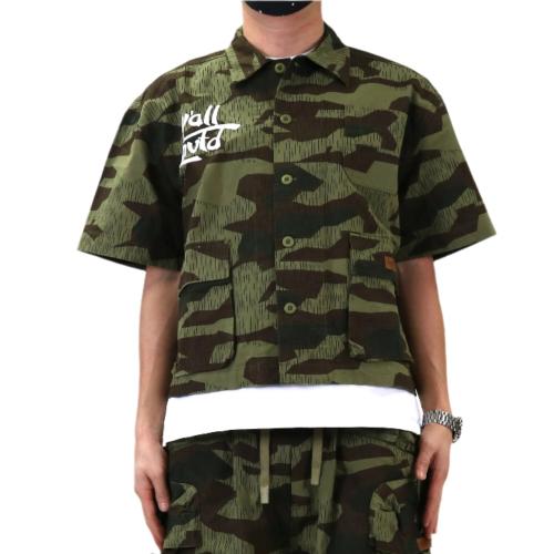 EFFEST Fine Ripstop Twill Boxy Cut Crop Top Short sleeve Buttondown Shirt