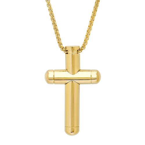 18K Gold Plated Stainless Steel Tube Cross Pendant