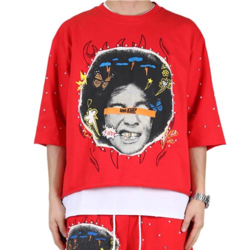 SIMON SN/ Jersey 3/4 Sleeve Crop Top Tee