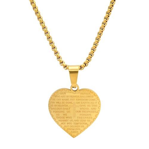 Ladies Stainless Steel Heart Shape Our Father English Prayer Pendant