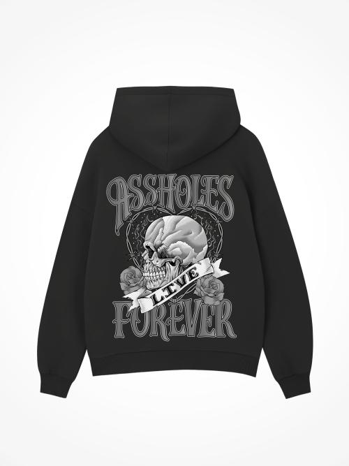 ALF Skull Heart Greyscale - Black Hoodie