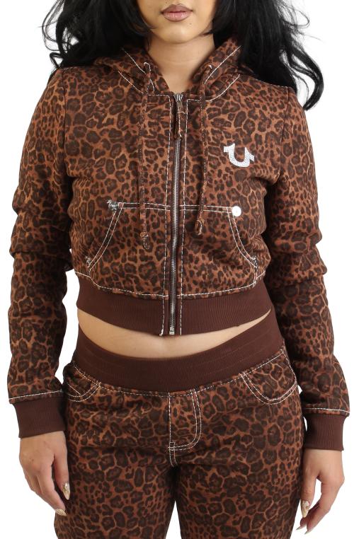LEOPARD CRYSTAL BIG T SHRUNKEN HOODIE
