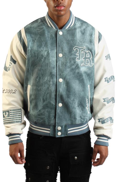 Denim Print Retro Varsity Jacket
