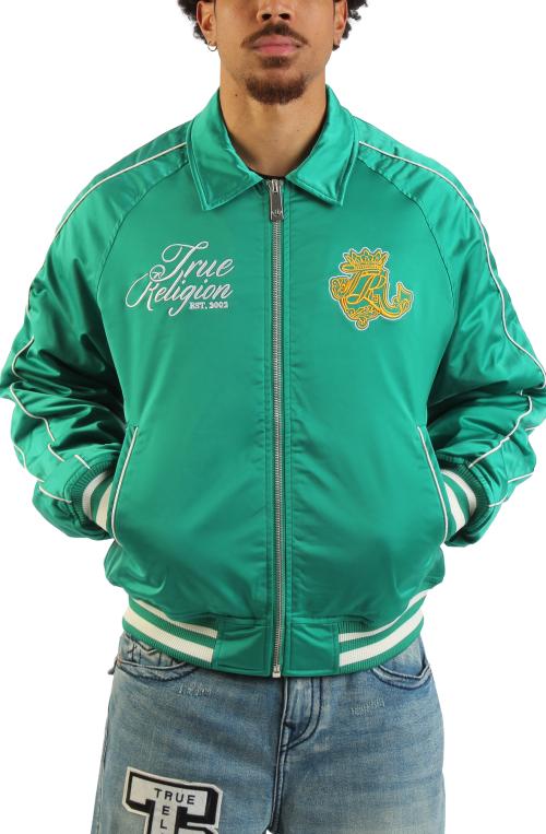 Logo Crest Satin Retro Bomber Jacket
