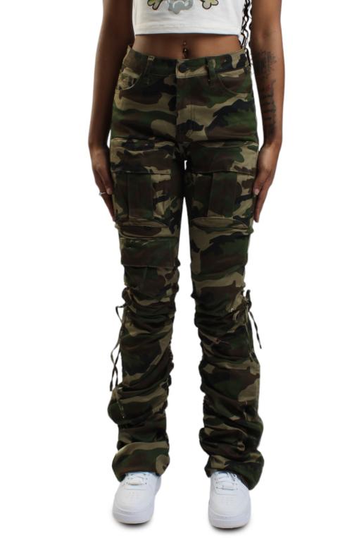 High Rise Strap Bootcut Twill Pants