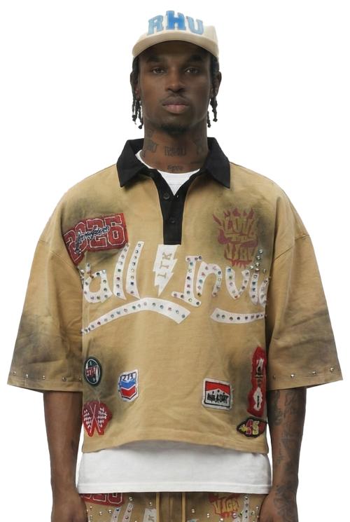 JALEN Men's S/N Jersey 3/4 Sleeve Crop Top Polo