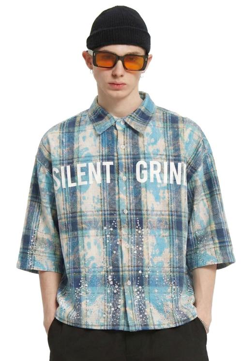 ASHEEN Washed Flannel Crop Top Button Down Shirt