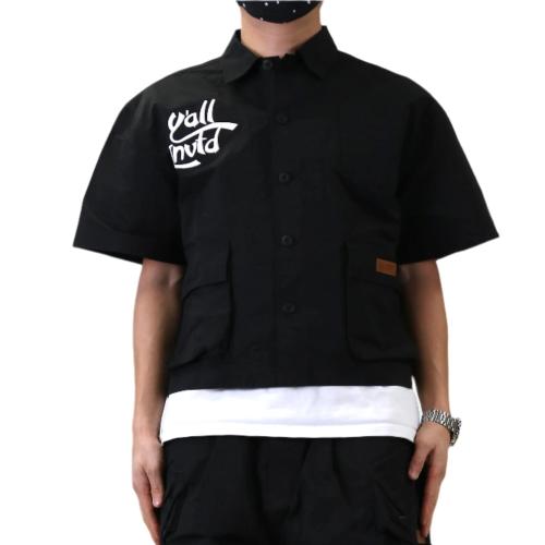 VUSE Fine Nylon Twill Boxy Cut Crop Top Short sleeve Buttondown Shirt