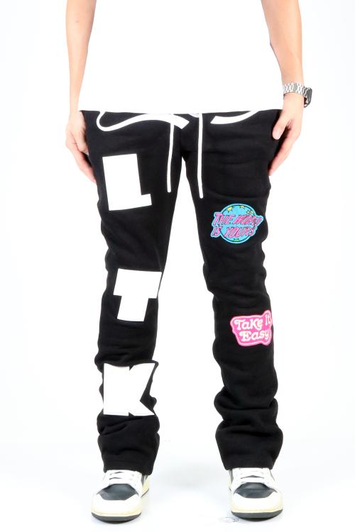 ROJE Heavy weight brushed graphic skinny flare stacked pants