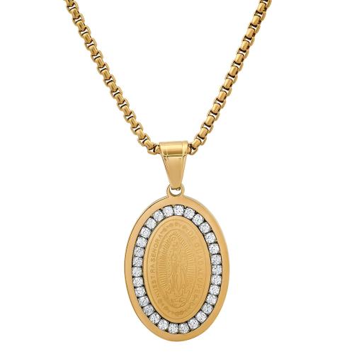 Our Lady Of Guadalupe Simulated Diamonds Oval Pendant