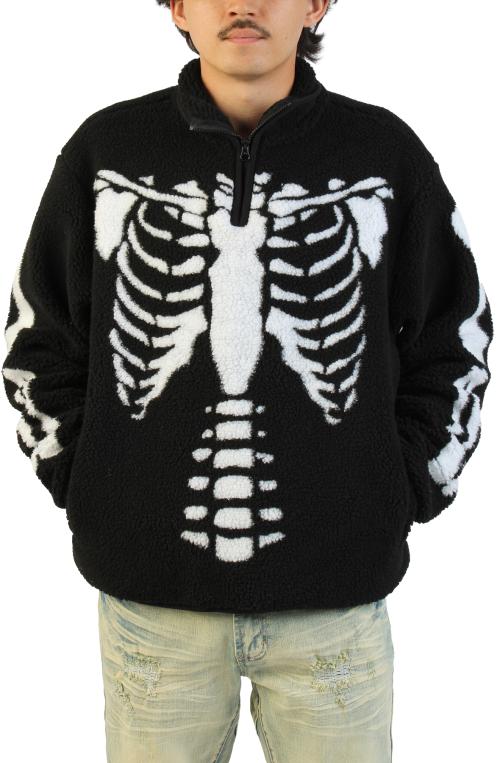 Skeletal Quarter Zip Sherpa Pullover
