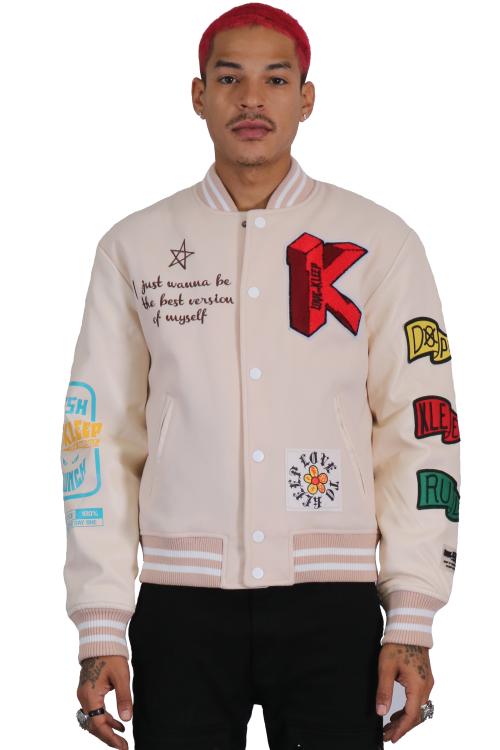 PARIKA Men's Melton Body with Faux Leather Sleeve Varsity Jacket