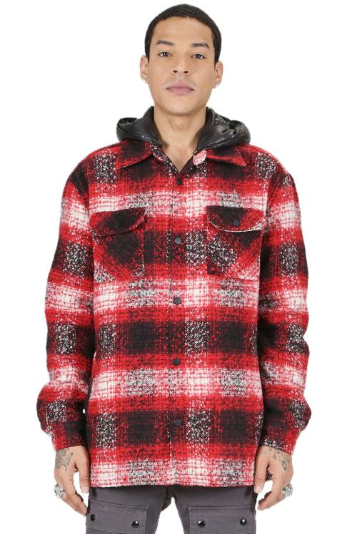 KJ-5200-MACKAY Men's Oversize Heavy Flannel Outer Shirket with detachable Cire Hoodie