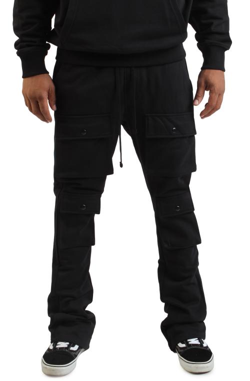Stacked Cargo Fleece Flared Sweat Pants